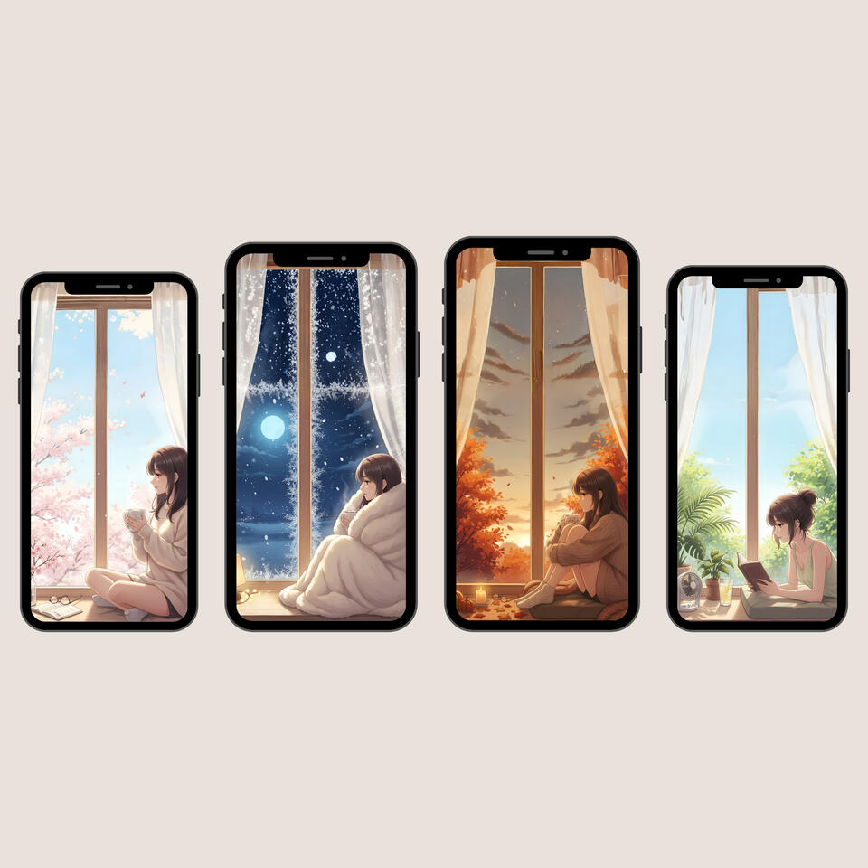 Four Seasons Anime Cozy Mobile Wallpaper Free