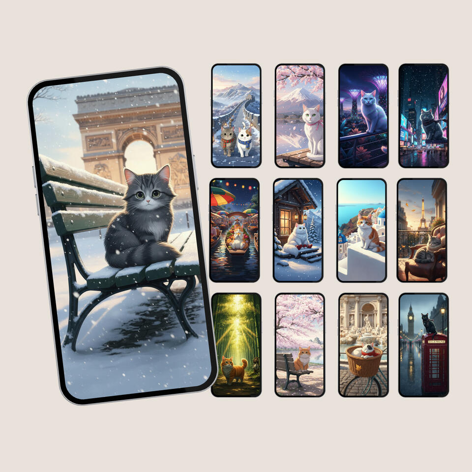 13-Pack Realistic Anime Cat Wallpapers High Resolution Digital Download