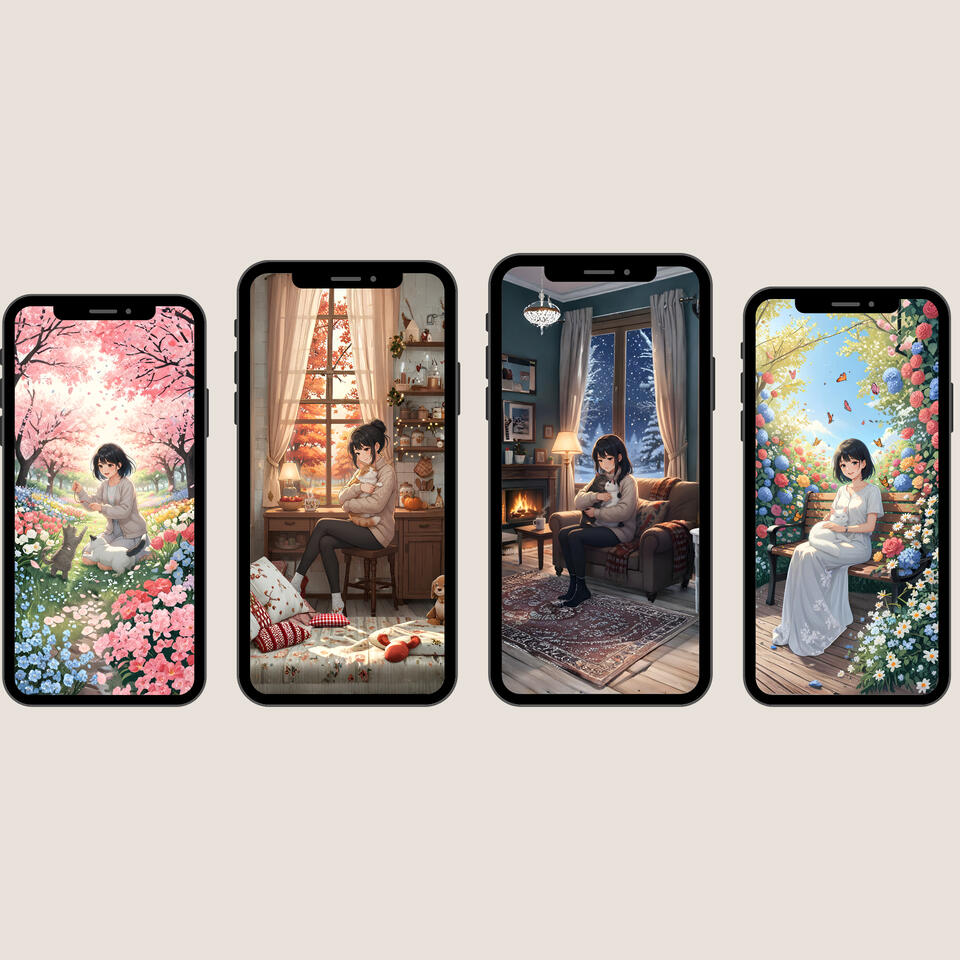 Four Seasons Cat &amp; Anime Wallpaper Collection Free