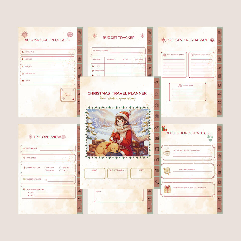 Christmas Travel Planner Bundle Color &amp; Printable Editions 5 Anime Cover Designs